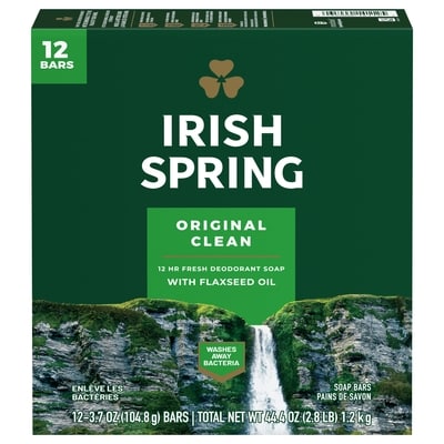 Irish Spring Irish spring original clean déodorant en barre pour hommes, sensation de fraîcheur toute la journée 12x104.0 g, 0,72 $/100g