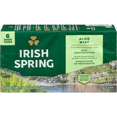 Irish Spring Soap, Aloe Mist Deodorant Bar for Men 6x104.0 g, $1.20/100g