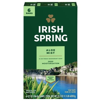 Irish Spring Pain de savon désodorisant aloe mist 6x104.0 g, 1,12 $/100g