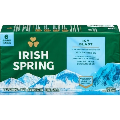 Irish Spring Icy Blast Deodorant Bar Soap for Men 6x104.0 g, $1.20/100g