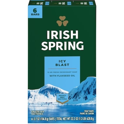 Irish Spring Icy Blast Pain de Savon Désodorisant pour Hommes 6x104.0 g, 1,20 $/100g