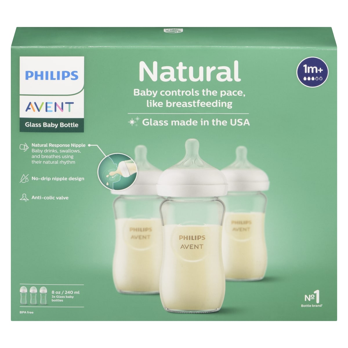 Philips Glass Baby Bottle Natural 240 Ml 1m+ 3 ea, $9.33/1ea