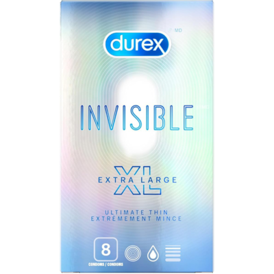Durex Condoms en latex ultra-fins très grande taille Invisible 8 ea, 1,81 $/1ch