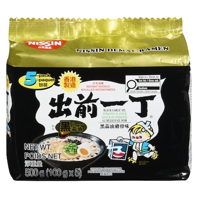 Nissin Instant Noodle With Soup Base Demae Ramen Black Garlic Oil And Artificial Pork Flavour 500 g, $1.00/100g