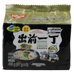 Nissin Nouille instantanées avec base de soupe demae ramen saveur de sauce huile noire d'ail et porc artificielle 500 g, 0,96 $/100g