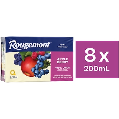 Rougemont Apple Berry Mixed Fruit Juice Boxes 8x200.0 ml, $0.37/100ml