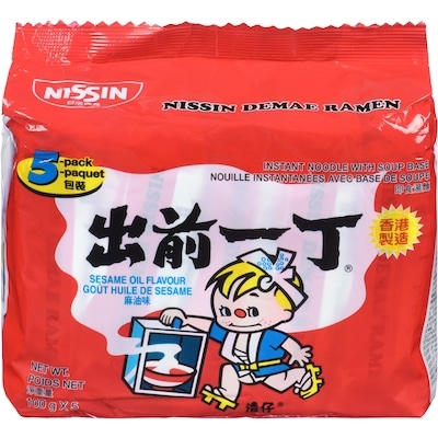 Nissin Nouille instantanées avec base de soupe demae ramen goût huile de sesame 500 g, 1,10 $/100g