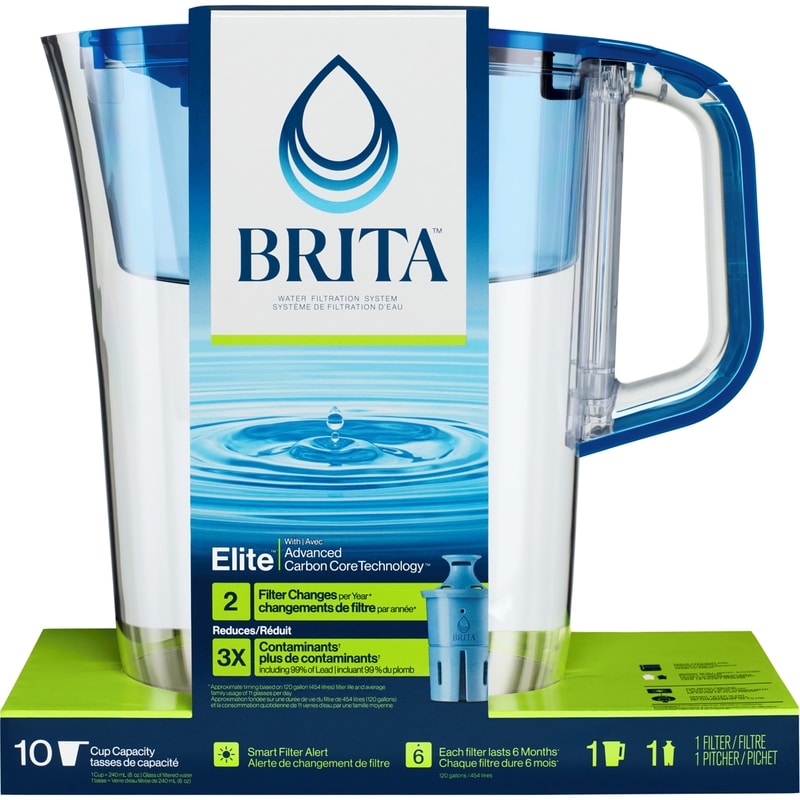 Large 10 Cup Water Filter Pitcher with 1 Elite™ Filter, Made Without BPA, Tahoe, Blue