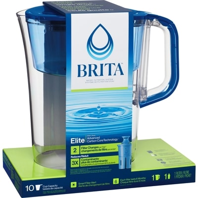 Grand pichet de filtration d’eau d’une capacité de 10 tasses avec 1 filtre EliteMC , sans BPA, modèle Tahoe bleu