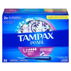 Tampax Tampons Pearl avec tresse anti-fuites LeakGuard, degré d’absorption ultra, non parfumés, 32 tampons. 32 ea, 0,41 $/1ch