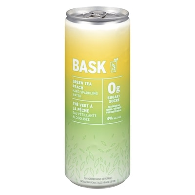 BASK Flavoured Wine Beverage Green Tea Peach (ID required at pick-up) 355 ml, $1.14/100ml