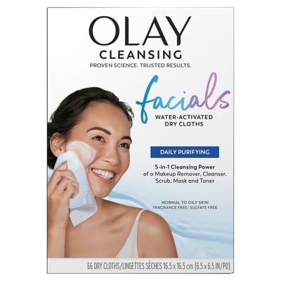 Olay Daily Facials Deeply Purifying Cleansing Cloths, Gentle Makeup Remover, Fragrance-Free, 66 Count 66 ea, $0.25/1ea