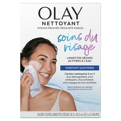 Olay Lingettes pour un nettoyage purifiant en profondeur Soins du visage quotidiens, démaquillant doux, sans parfum, 66 unités 66 ea, 0,19 $/1ch