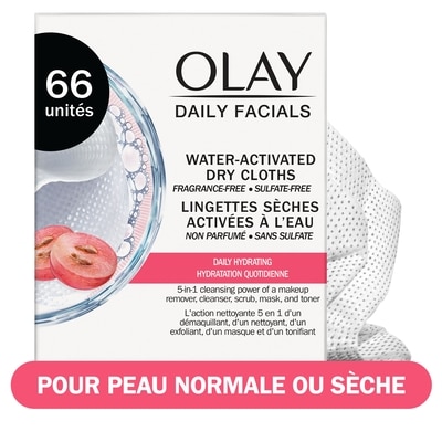 Olay Lingettes 4-en-1 activées à l'eau nettoyage quotidien 66 ea, 0,21 $/1ch