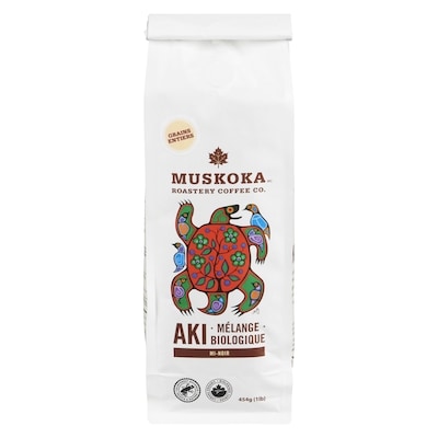 Muskoka Roastery Coffee Co Café arabica biologique grains entiers aki mélange biologique mi-noir 454 g, 5,50 $/100g