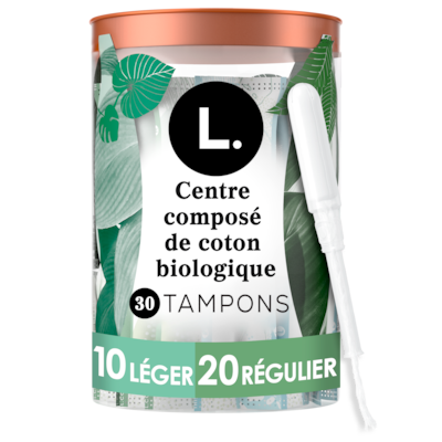 L. Tampons, fabriqués à partir de coton biologique, degré d’absorption léger/régulier, 30 tampons 30 ea, 0,57 $/1ch