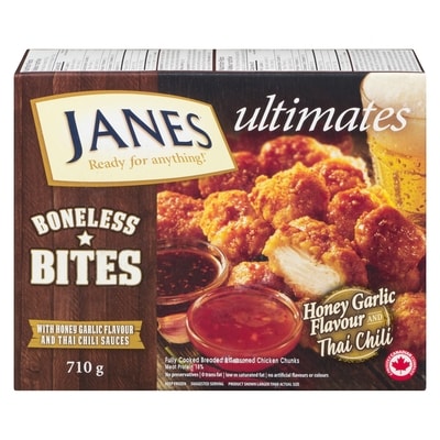 Janes Boneless Chicken Bites, Honey Garlic 710 g, $2.67/100g