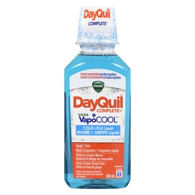Vicks DayQuil COMPLETE plus  VapoCOOL Cold and Flu Medicine, Liquid Medicine, Daytime, Non-Drowsy relief for Cough, Fever, Sore Throat Pain, Sinus congestion, Sinus Pain, Chest Congestion 354 ml, $5.36/100ml