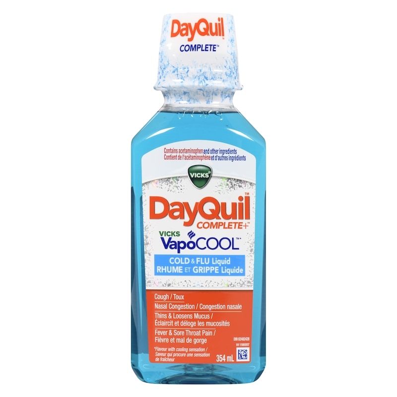 DayQuil COMPLETE plus  VapoCOOL Cold and Flu Medicine, Liquid Medicine, Daytime, Non-Drowsy relief for Cough, Fever, Sore Throat Pain, Sinus congestion, Sinus Pain, Chest Congestion