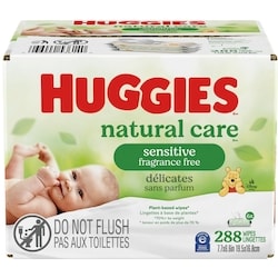 Huggies Lingettes pour bébés Natural Care pour peau sensible, NON PARFUMÉES, 6 emballages à couvercle rabattable, total de 288 lingettes 288 ea, 0,06 $/1ch