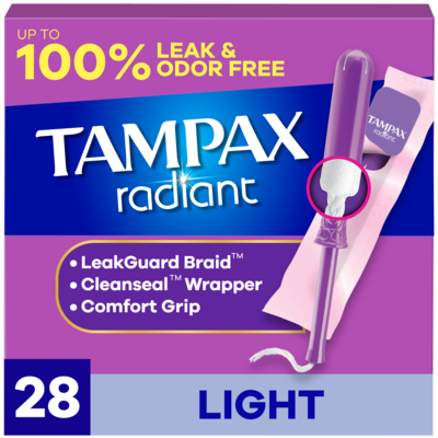 Tampax Radiant Tampons, with LeakGuard Braid, Light, 28 Count 28 ea, $0.45/1ea