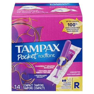 Tampax Pocket Pearl Tampons Regular Absorbency, 14 Tampons 14 ea, $0.50/1ea