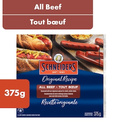 Schneiders All Beef Hot Dogs 375 g, $2.93/100g