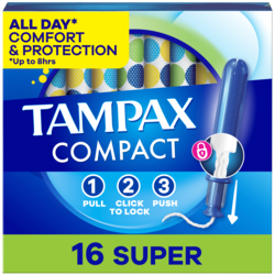 Compact Pearl Tampons, with LeakGuard Braid & Extendable Applicator, Super, 16 Ct