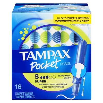Tampax Tampons Pocket Pearl avec tresse anti-fuites LeakGuard, degré d’absorption super, non parfumés, 16 tampons. 16 ea, 0,44 $/1ch