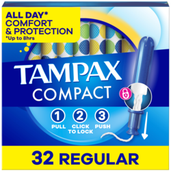 Compact Pearl Tampons, with LeakGuard Braid & Extendable Applicator, Regular, 32 Ct