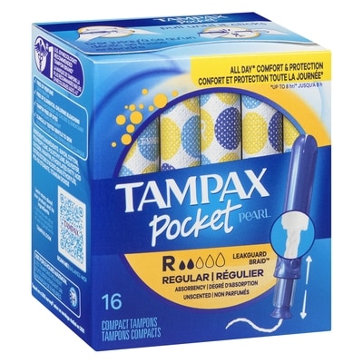Pocket Pearl Tampons, with LeakGuard Braid, Regular Absorbency, Unscented, 16 Count