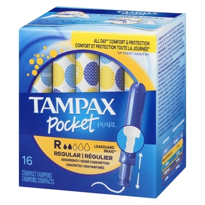 Pocket Pearl Tampons, with LeakGuard Braid, Regular Absorbency, Unscented, 16 Count