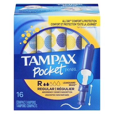 Tampax Tampons Pocket Pearl avec tresse anti-fuites LeakGuard, degré d’absorption régulier, non parfumés, 16 tampons. 16 ea, 0,44 $/1ch