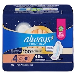 Ultra Thin Overnight Pads with Flexi-Wings, Size 4, Overnight, Unscented, 16 Count