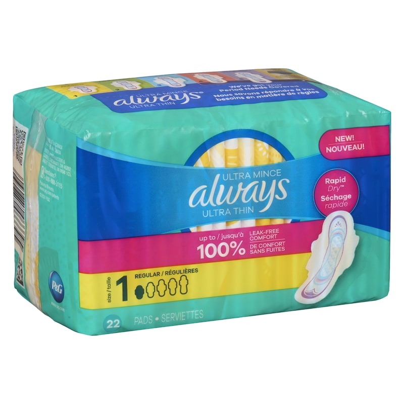 Ultra Thin Feminine Pads with Wings for Women, Size 1, Regular Absorbency, Unscented, 22 Count