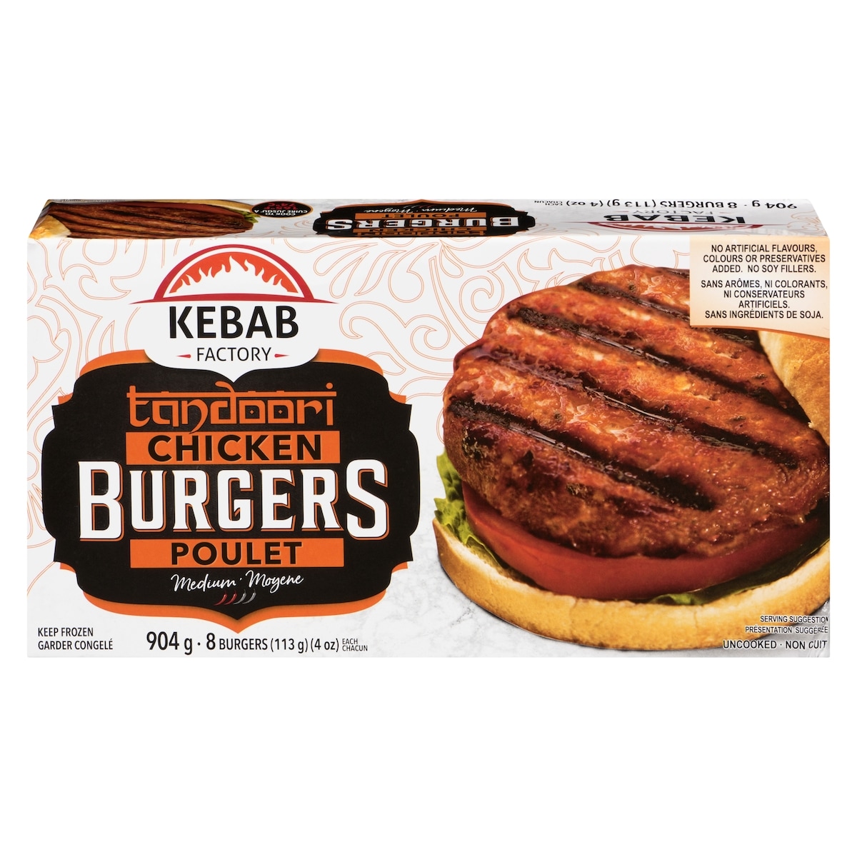 Kebab Factory Burgers tandoori poulet moyene 904 g, 1,55 $/100g