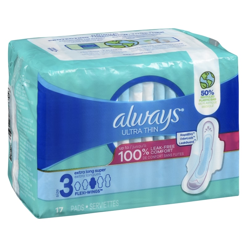 Ultra Thin Feminine Pads with Wings for Women, Size 3, Extra Long Super Absorbency, Unscented, 17 Count