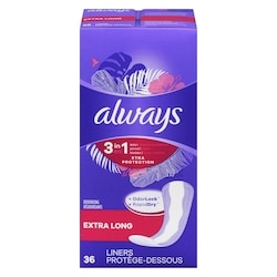 Xtra Protection 3-in-1 Daily Liners for Women, Extra Long Length, Scented, 36 Count