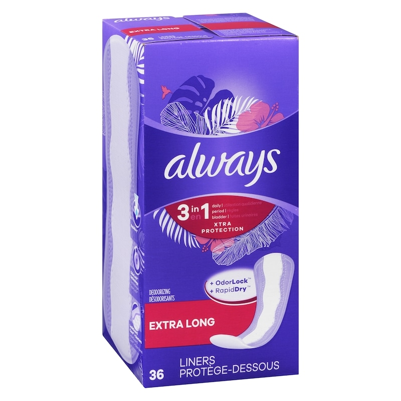 Xtra Protection 3-in-1 Daily Liners for Women, Extra Long Length, Scented, 36 Count