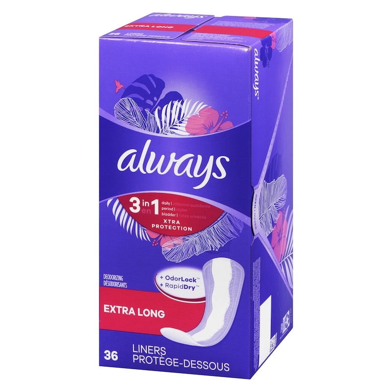 Xtra Protection 3-in-1 Daily Liners for Women, Extra Long Length, Scented, 36 Count