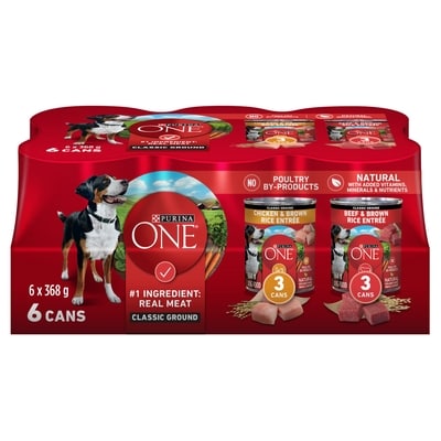 Purina ONE Classic Ground Wet Dog Food Assorted Variety Pack 6 Count 2.234 kg, $0.58/100g