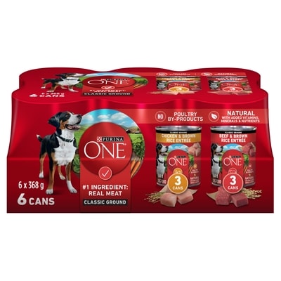 Purina ONE Classic Ground Wet Dog Food Assorted Variety Pack 6 Count 2.234 kg, $0.85/100g