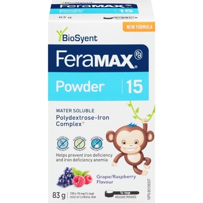 FeraMAX Polydextrose-Iron Complex Powder 15 Grape Raspberry Flavour 83 g, $39.75/100g