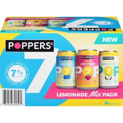 Poppers Alcoholic Malt Beverage Lemonade Mix Pack (ID required at pick-up) 6x355.0 ml, $0.66/100ml