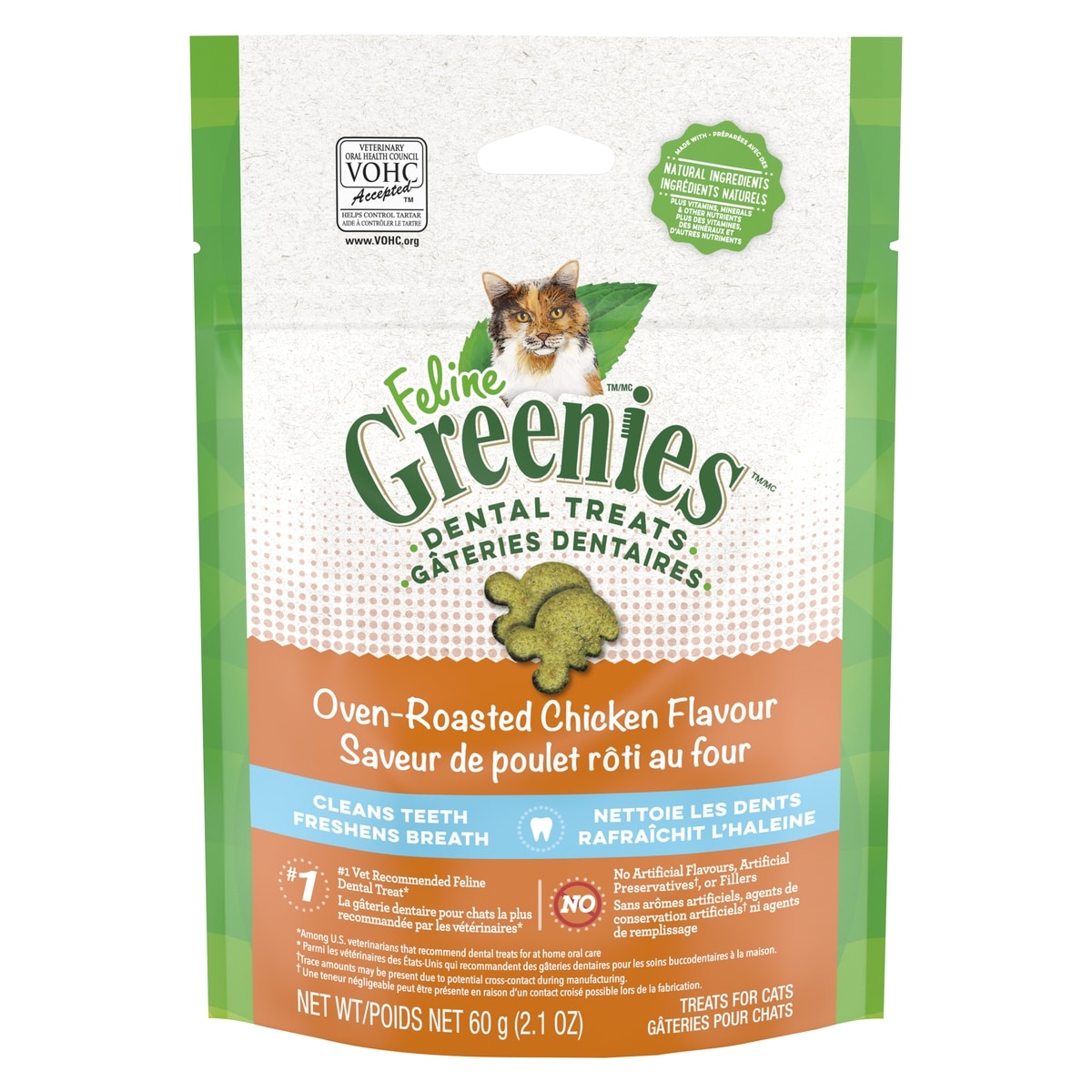 Greenies Feline Treats For Cats Dental Treats Oven-Roasted Chicken Flavour 60 g, $8.32/100g