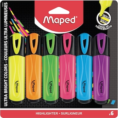 Maped Surligneur couleurs ultra lumineuses, pointe biseaute, paquet x 6 6x1.0 ea, 0,83 $/1ch