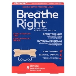 Breathe Right Bandelettes Nasales, Plus Fortes, Beige, 8 Bandelettes Beiges 8 ea, 1,12 $/1ch