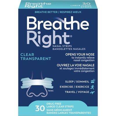 Breathe Right Bandelettes nasales transparent 30 ea, 0,73 $/1ch