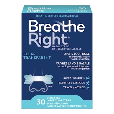 Breathe Right Grandes bandelettes nasales transparentes 30 ea, 0,77 $/1ch