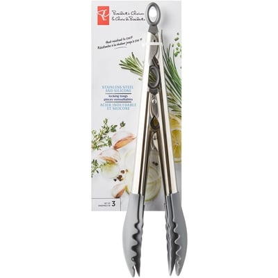 President's Choice Locking Tong Set, Stainless Steel and Silicone, Set of 3 1 ea, $30.00/1ea